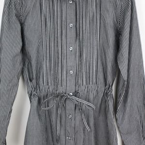 NWOT. Cinch Waist Grey & White Pinstripe Shirt, XS